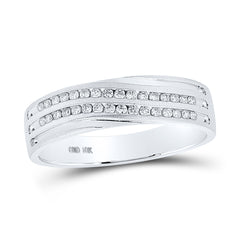 10kt White Gold Mens Round Diamond 2-Row Wedding Anniversary Band Ring 1/4 Cttw