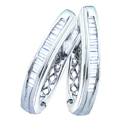 Sterling Silver Womens Baguette Diamond Hoop Earrings 3/8 CTW 3.59 Gram