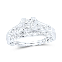 10kt White Gold Womens Princess Diamond Bridal Wedding Engagement Ring Band Set 1/2 Cttw