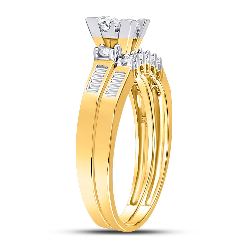 10kt Yellow Gold Womens Princess Diamond Bridal Wedding Engagement Ring Band Set 1/2 Cttw