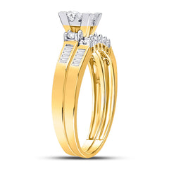 10kt Yellow Gold Womens Princess Diamond Bridal Wedding Engagement Ring Band Set 1/2 Cttw