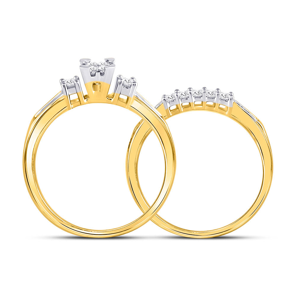 10kt Yellow Gold Womens Princess Diamond Bridal Wedding Engagement Ring Band Set 1/2 Cttw