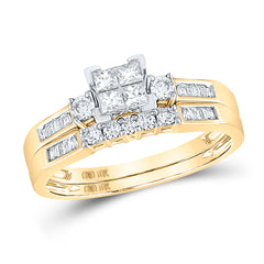 10kt Yellow Gold Womens Princess Diamond Bridal Wedding Engagement Ring Band Set 1/2 Cttw