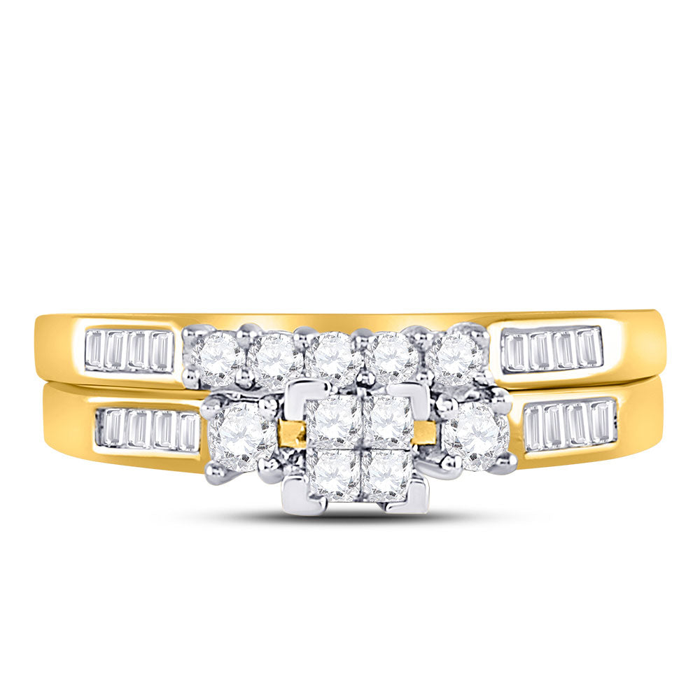 10kt Yellow Gold Womens Princess Diamond Bridal Wedding Engagement Ring Band Set 1/2 Cttw - Size 6