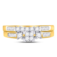 10kt Yellow Gold Womens Princess Diamond Bridal Wedding Engagement Ring Band Set 1/2 Cttw - Size 6