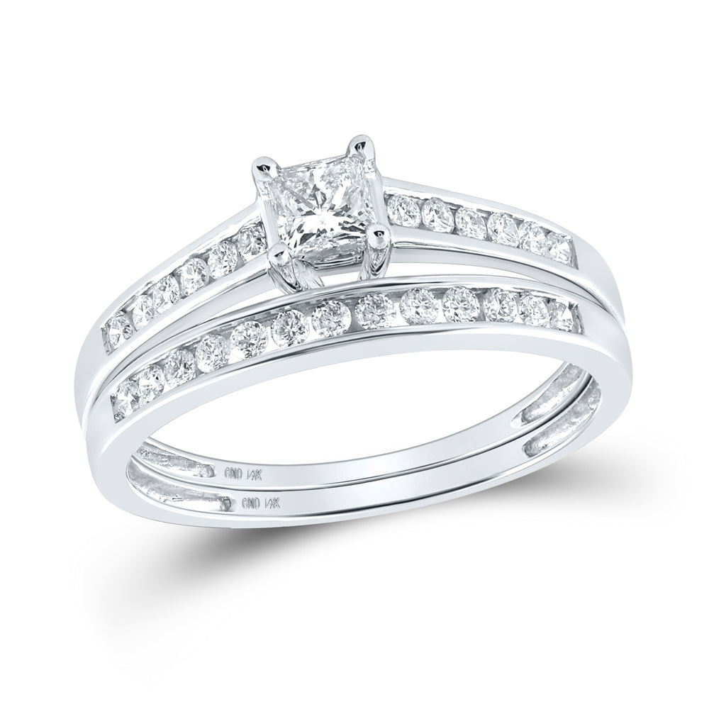 10kt White Gold Womens Princess Diamond Bridal Wedding Engagement Ring Band Set 1/2 Cttw