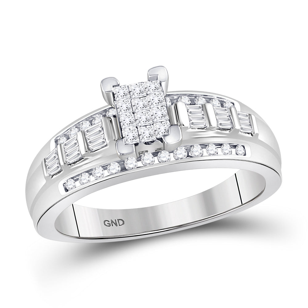 10kt White Gold Womens Princess Diamond Cluster Bridal Wedding Engagement Ring 1/2 Cttw