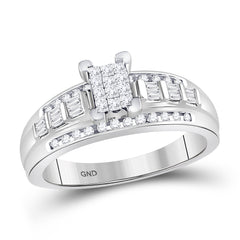 10kt White Gold Womens Princess Diamond Cluster Bridal Wedding Engagement Ring 1/2 Cttw