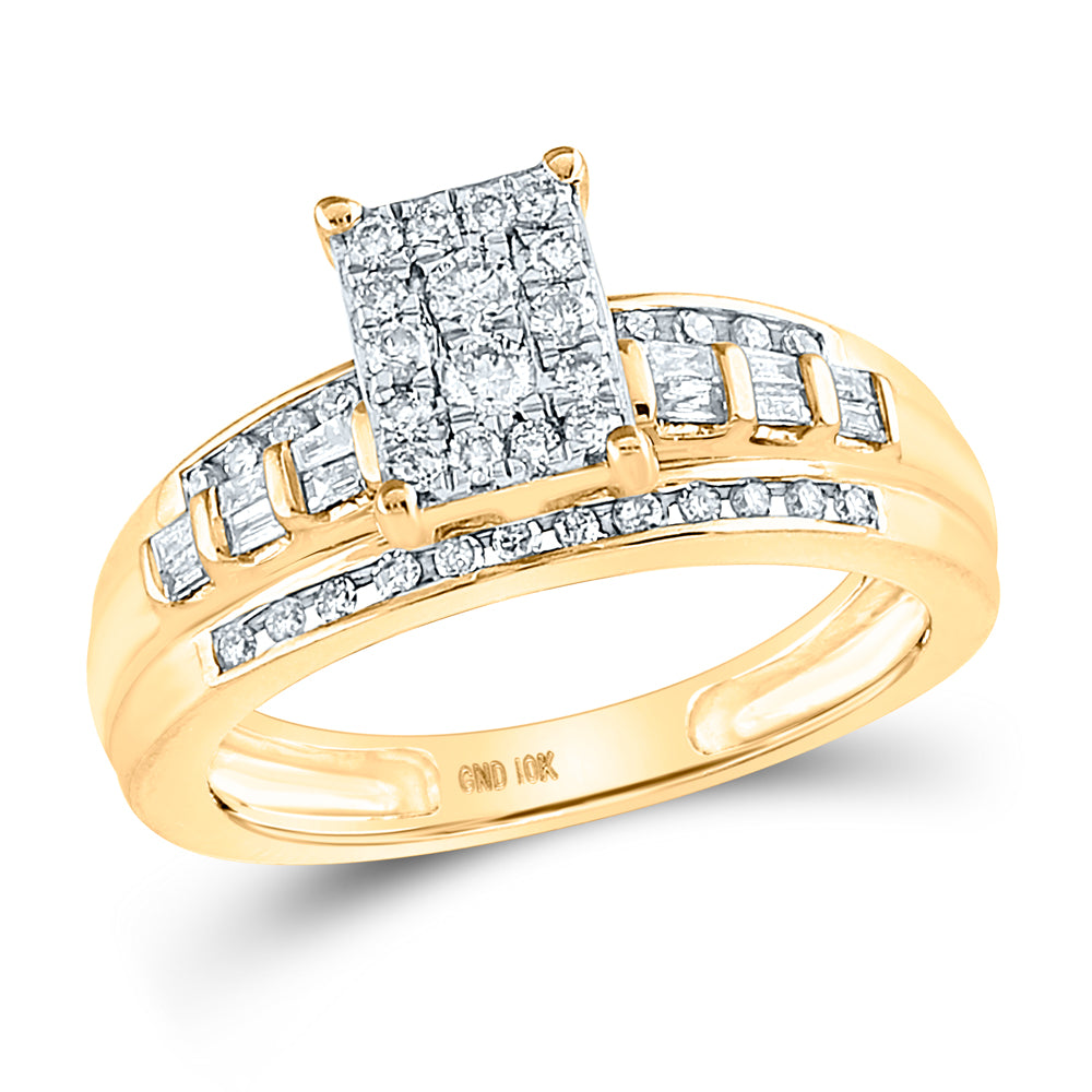 10kt Yellow Gold Womens Round Diamond Cluster Bridal Wedding Engagement Ring 1/2 Cttw