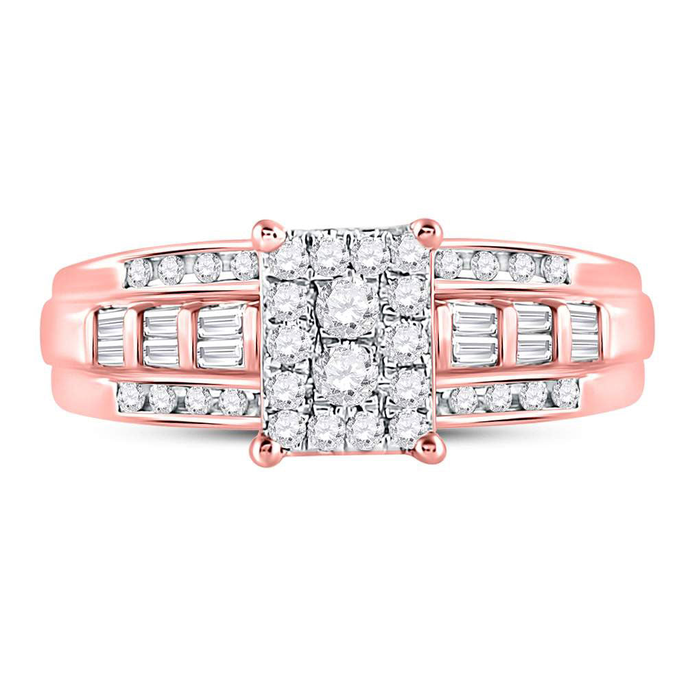 10kt Rose Gold Womens Round Diamond Cluster Bridal Wedding Engagement Ring 1/2 Cttw
