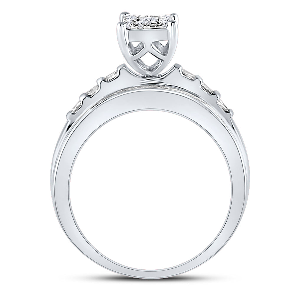 10kt White Gold Womens Round Diamond Cluster Bridal Wedding Engagement Ring 1/2 Cttw