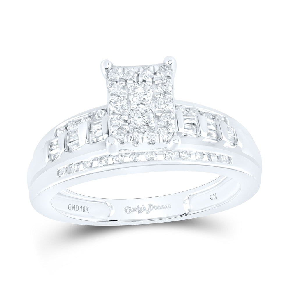 10kt White Gold Womens Round Diamond Cluster Bridal Wedding Engagement Ring 1/2 Cttw