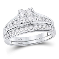 10kt White Gold Womens Diamond Princess Bridal Wedding Engagement Ring Band Set 7/8 Cttw