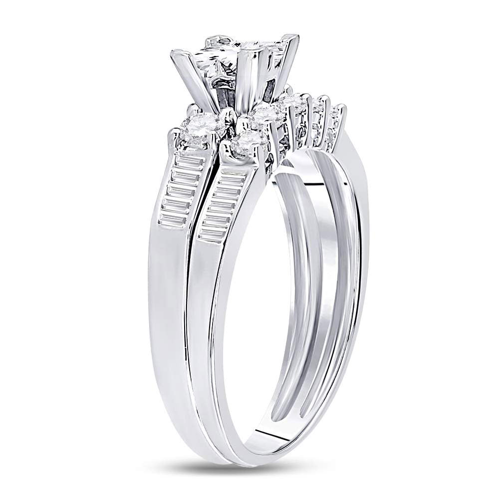 10kt White Gold Womens Princess Diamond Bridal Wedding Engagement Ring Band Set 7/8 Cttw
