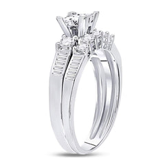 10kt White Gold Womens Princess Diamond Bridal Wedding Engagement Ring Band Set 7/8 Cttw