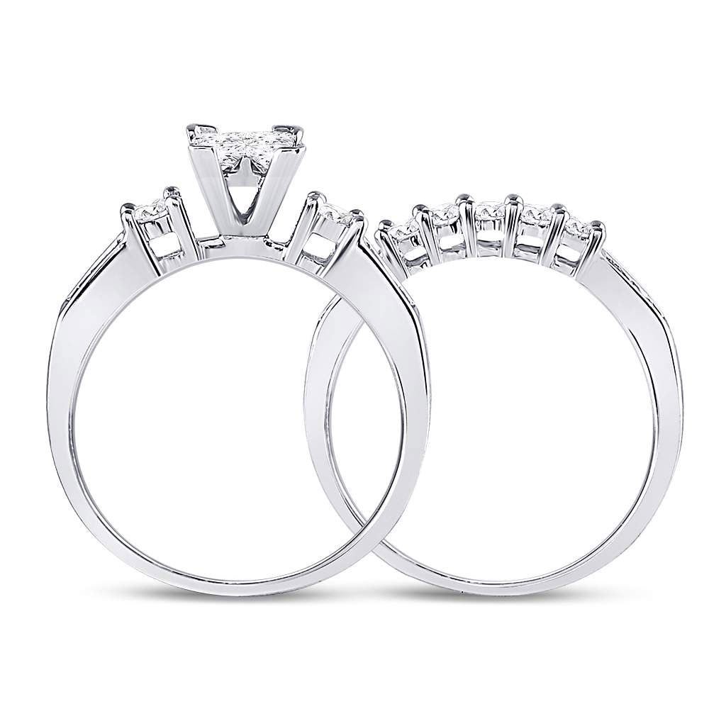 10kt White Gold Womens Princess Diamond Bridal Wedding Engagement Ring Band Set 7/8 Cttw
