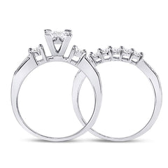 10kt White Gold Womens Princess Diamond Bridal Wedding Engagement Ring Band Set 7/8 Cttw