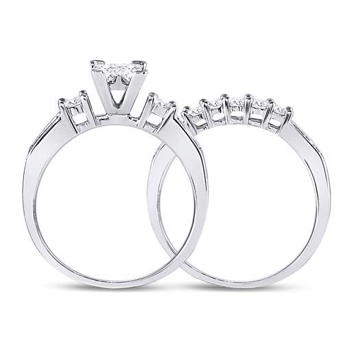 10kt White Gold Womens Princess Diamond Bridal Wedding Engagement Ring Band Set 7/8 Cttw