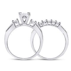 10kt White Gold Womens Princess Diamond Bridal Wedding Engagement Ring Band Set 7/8 Cttw