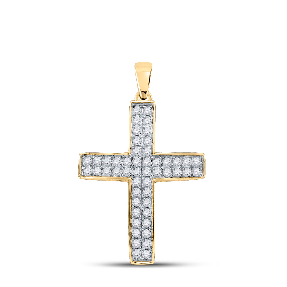 10kt Yellow Gold Womens Round Diamond Cross Pendant 1/2 Cttw