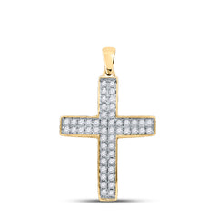 10kt Yellow Gold Womens Round Diamond Cross Pendant 1/2 Cttw