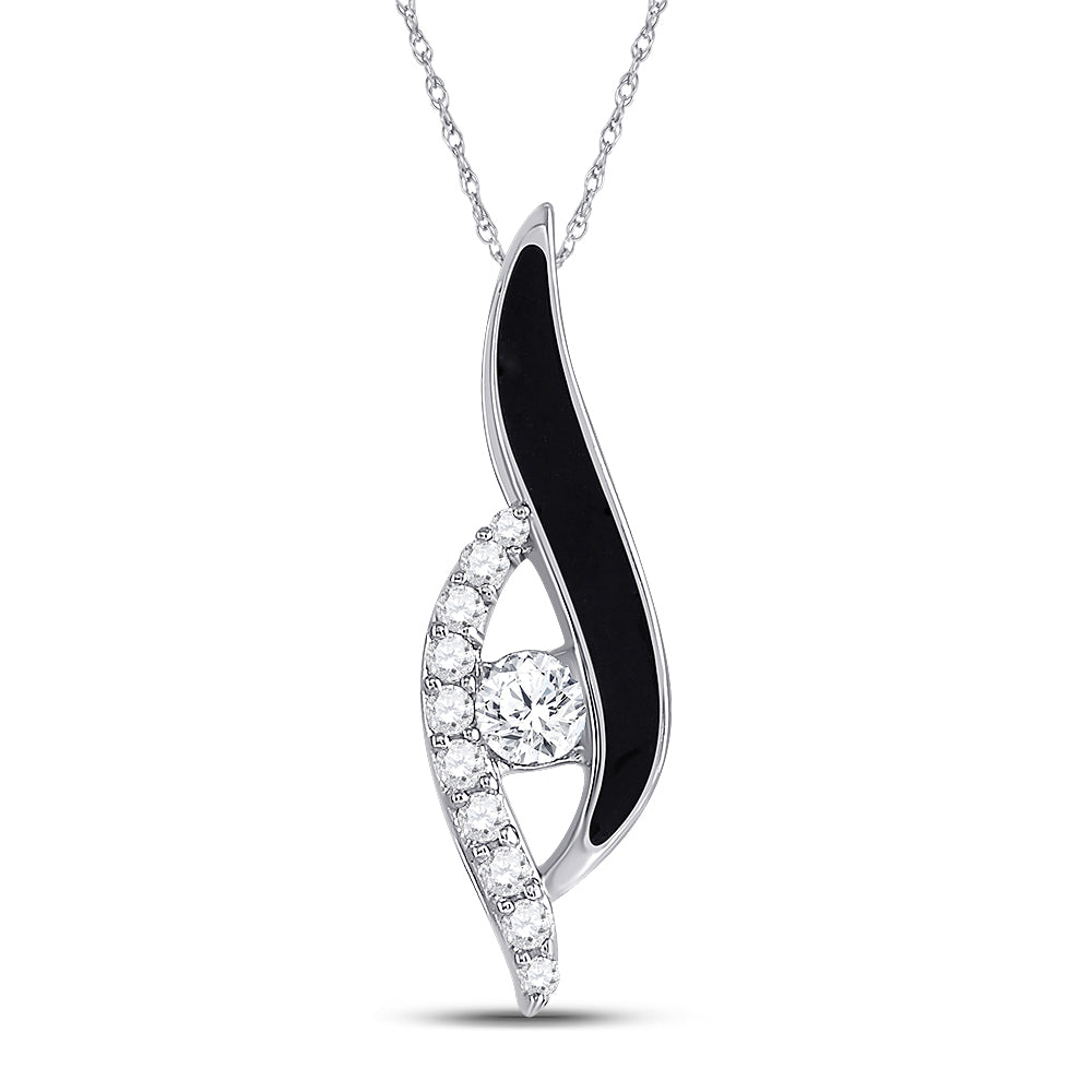 14kt White Gold Womens Round Diamond Enamel Fashion Pendant 1/3 Cttw