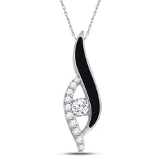 14kt White Gold Womens Round Diamond Enamel Fashion Pendant 1/3 Cttw