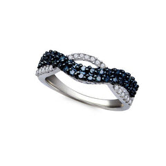 Sterling Silver Womens Round Blue Color Enhanced Diamond Band Ring 1/2 Cttw