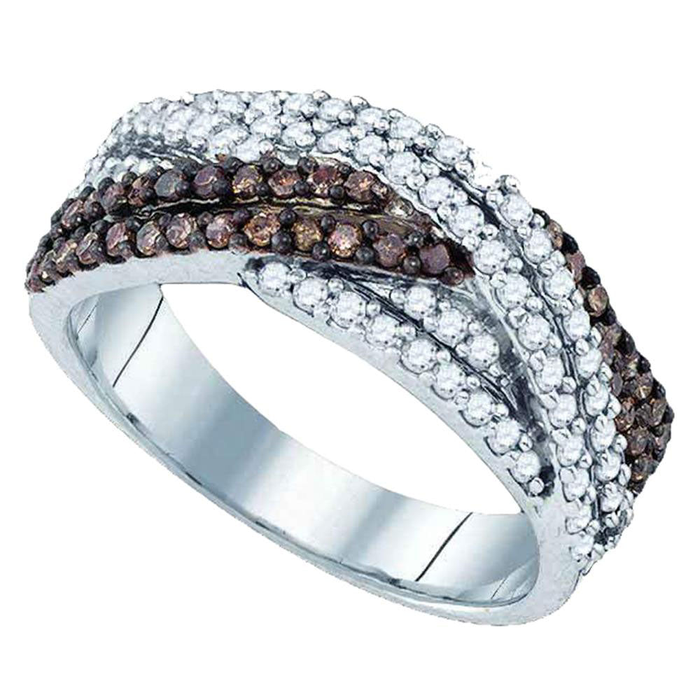 Sterling Silver Womens Round Brown Diamond Woven Crossover Band Ring 3/4 Cttw