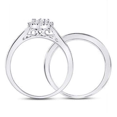 10kt White Gold Womens Diamond Heart Bridal Wedding Engagement Ring Band Set 1/2 Cttw