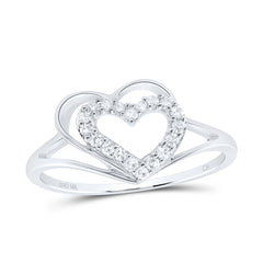 10K White Gold Womens Round Natural Diamond Double Nested Heart Ring 1/8 CTW 1.53 Gram