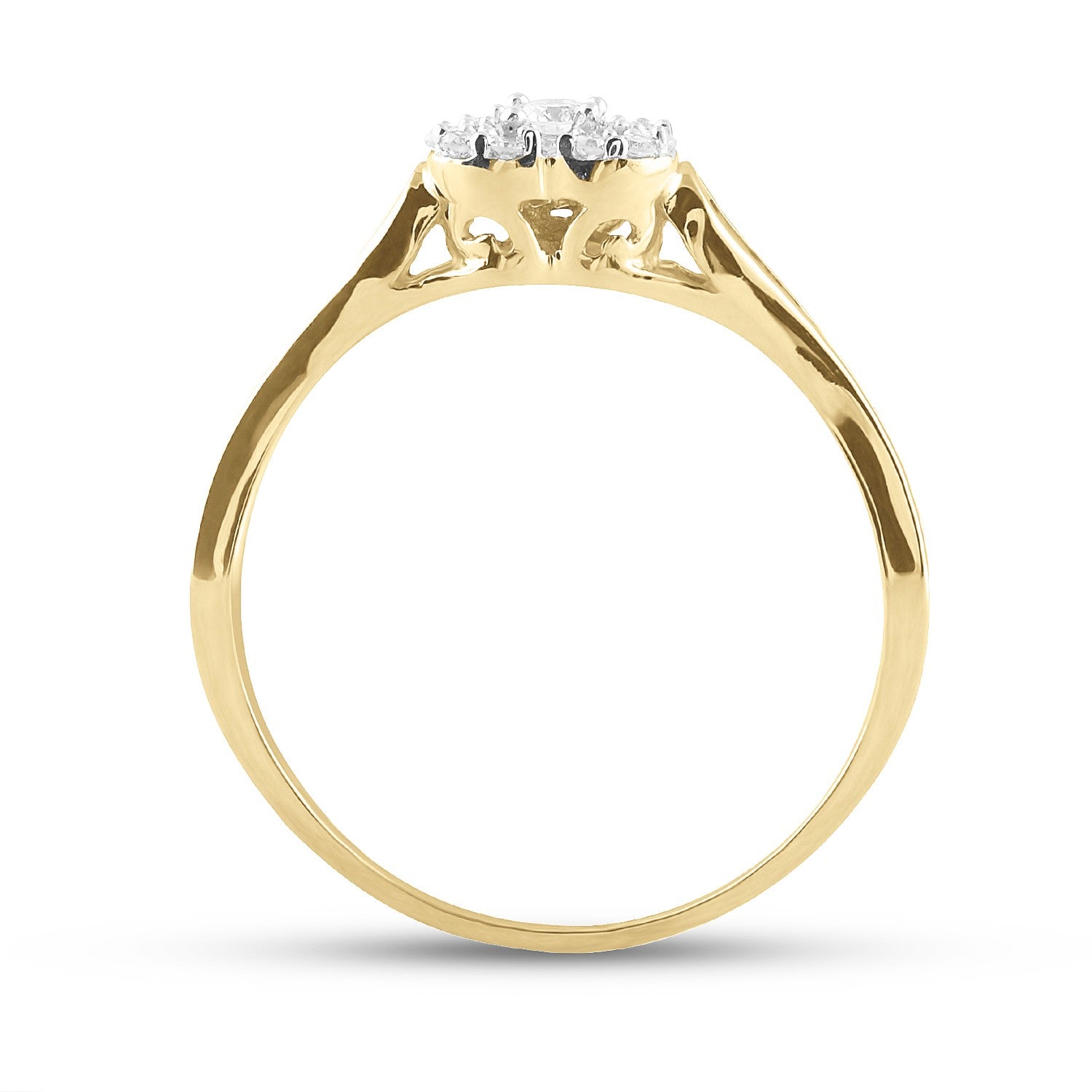 10kt Yellow Gold Womens Round Diamond Heart Promise Bridal Ring 1/8 Cttw