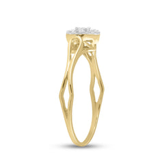 10kt Yellow Gold Womens Round Diamond Heart Promise Bridal Ring 1/8 Cttw