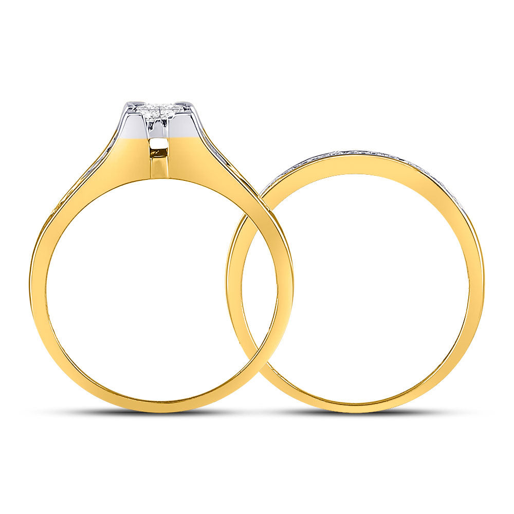 10kt Yellow Gold Womens Princess Diamond Bridal Wedding Engagement Ring Band Set 1/2 Cttw