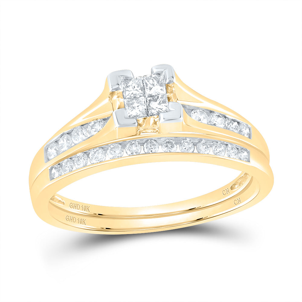 10kt Yellow Gold Womens Princess Diamond Bridal Wedding Engagement Ring Band Set 1/2 Cttw