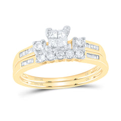 10kt Yellow Gold Womens Princess Diamond Bridal Wedding Engagement Ring Band Set 3/8 Cttw