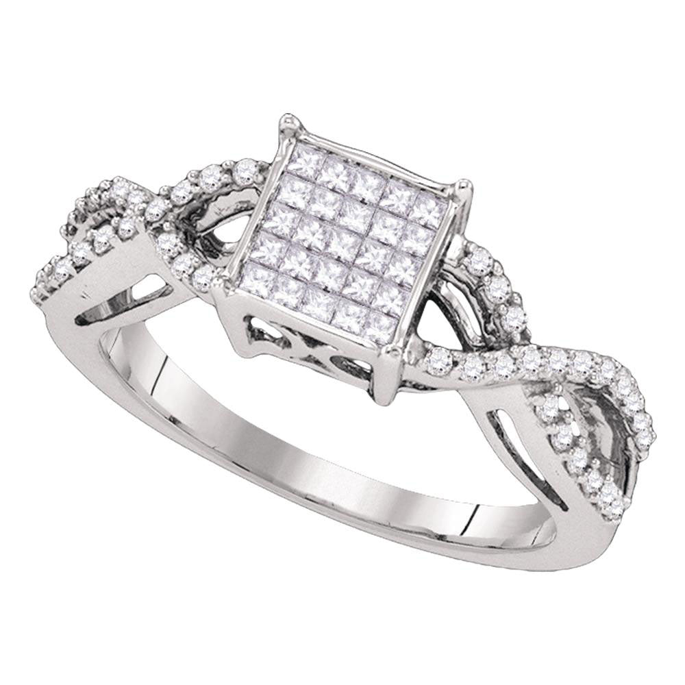 10kt White Gold Womens Princess Diamond Cluster Bridal Wedding Engagement Ring 1/2 Cttw