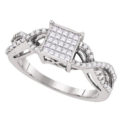 10kt White Gold Womens Princess Diamond Cluster Bridal Wedding Engagement Ring 1/2 Cttw