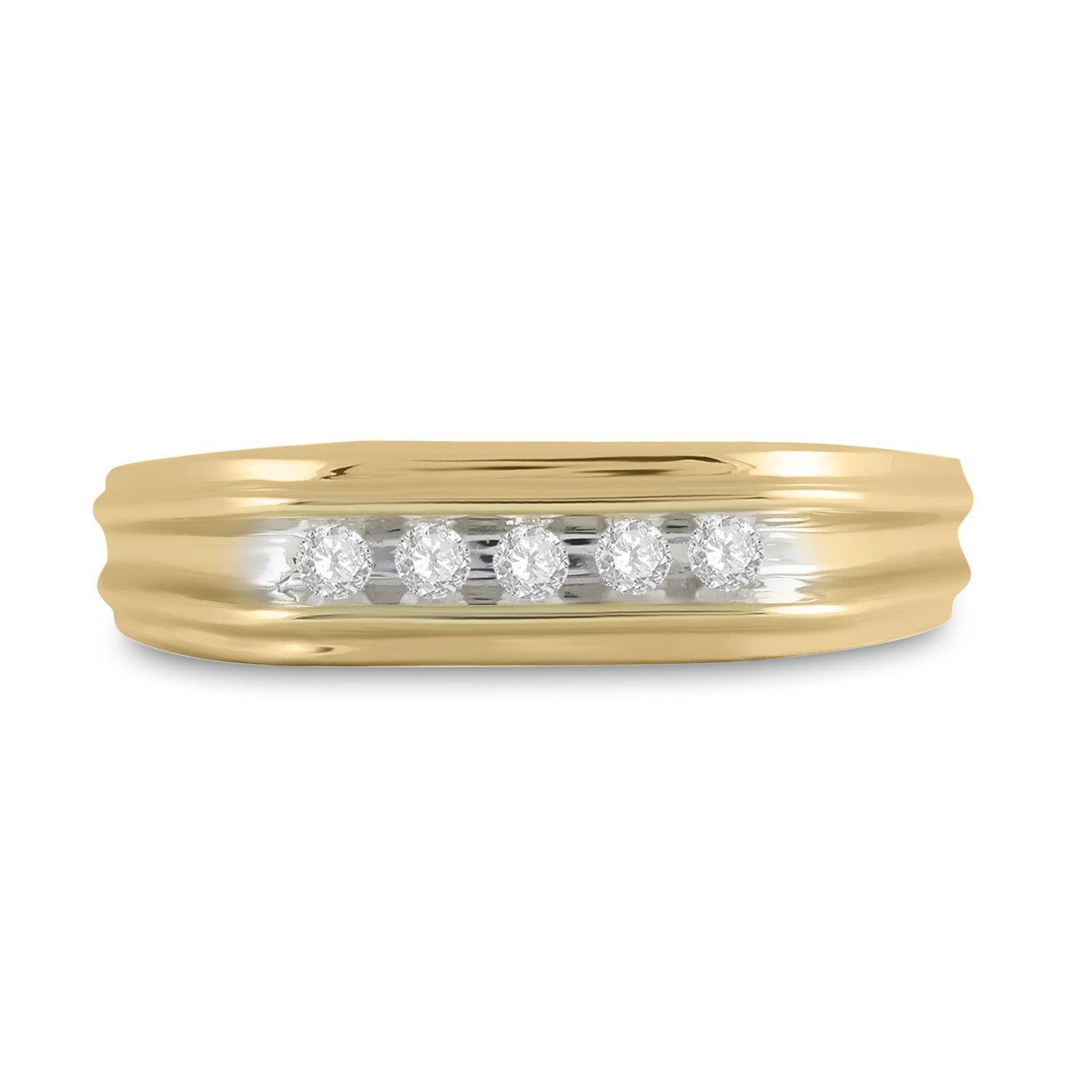 10kt Yellow Gold Mens Round Diamond Single Row Two-tone Wedding Band Ring 1/8 Cttw