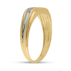 10kt Yellow Gold Mens Round Diamond Single Row Two-tone Wedding Band Ring 1/8 Cttw