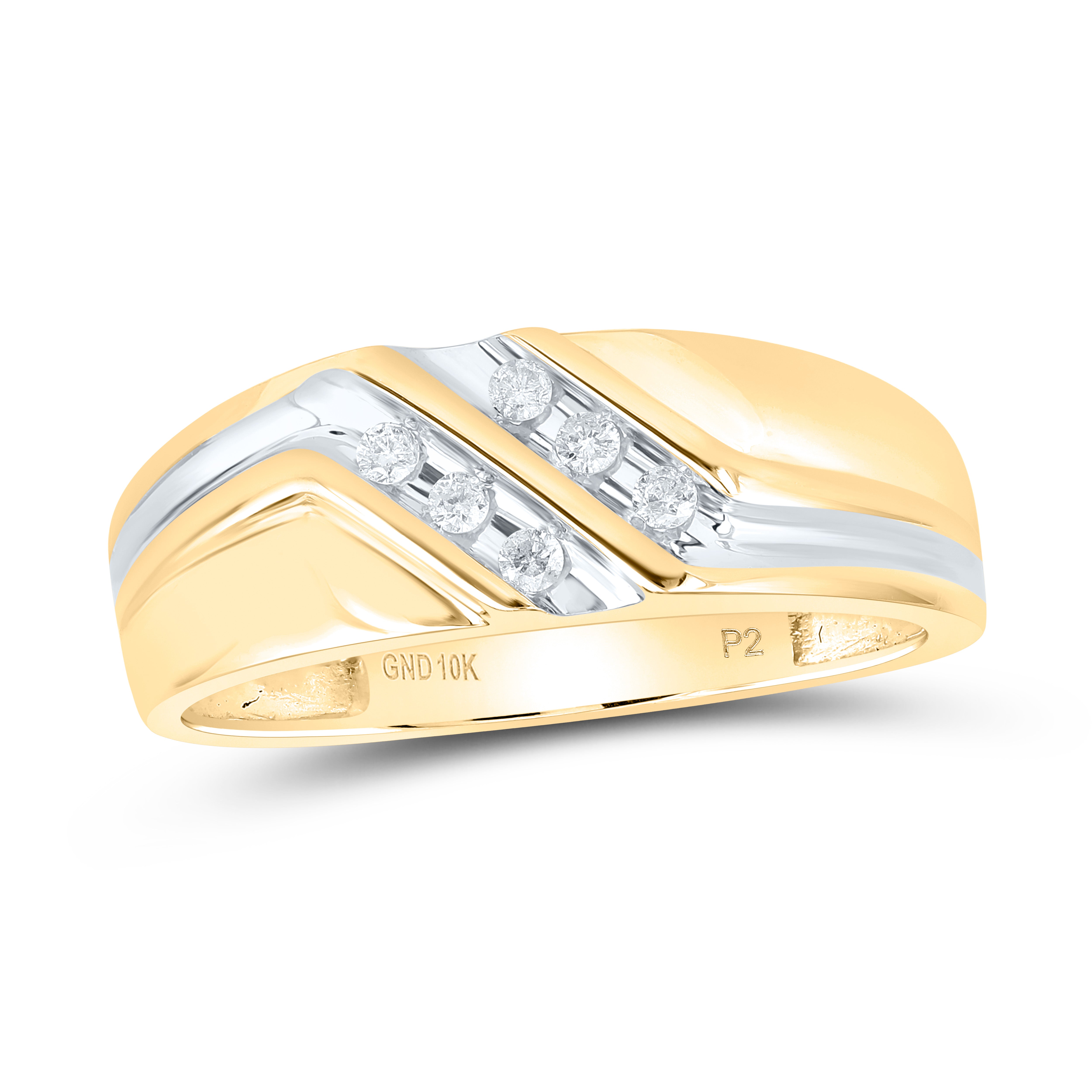 10kt Two-tone Gold Mens Round Diamond Wedding Band Ring 1/8 Cttw