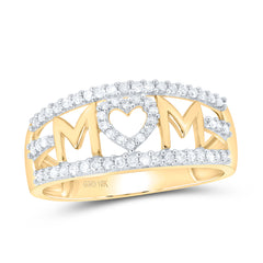 10kt Yellow Gold Womens Round Diamond Mom Mother Heart Band Ring 1/4 Cttw