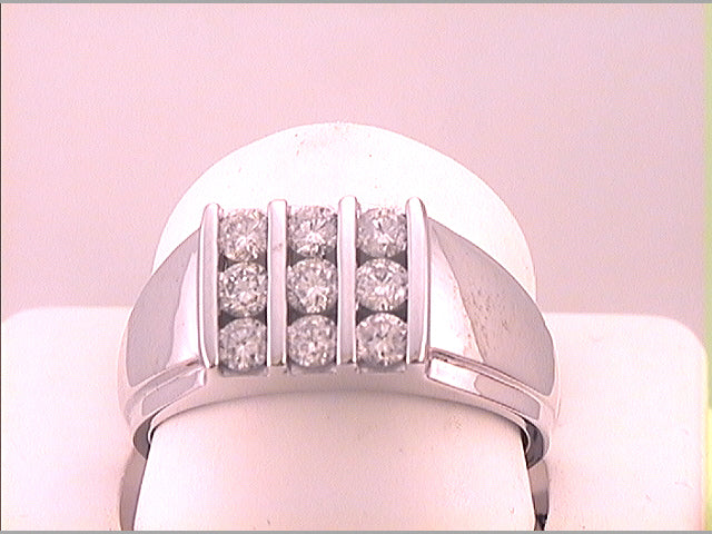 14kt White Gold Mens Round Diamond Triple Row Fashion Ring 7/8 Cttw