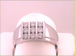 14kt White Gold Mens Round Diamond Triple Row Fashion Ring 7/8 Cttw