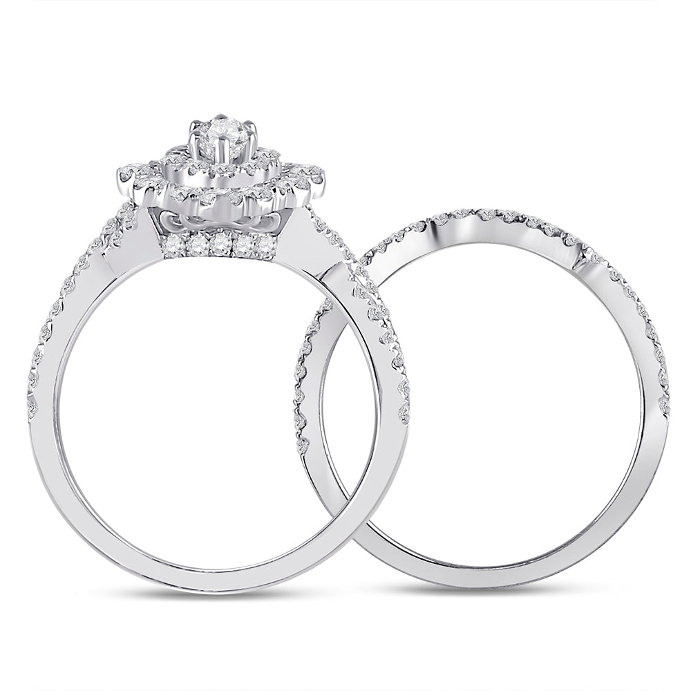 14kt White Gold Womens Marquise Diamond Bridal Wedding Engagement Ring Band Set 2.00 Cttw  (Certified)