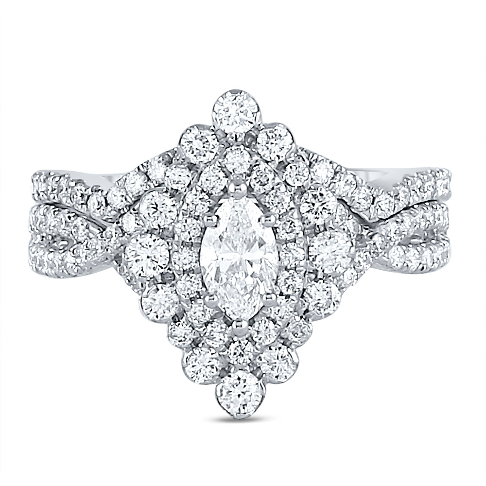 14kt White Gold Womens Marquise Diamond Bridal Wedding Engagement Ring Band Set 2.00 Cttw  (Certified)