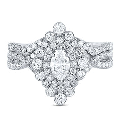 14kt White Gold Womens Marquise Diamond Bridal Wedding Engagement Ring Band Set 2.00 Cttw  (Certified)