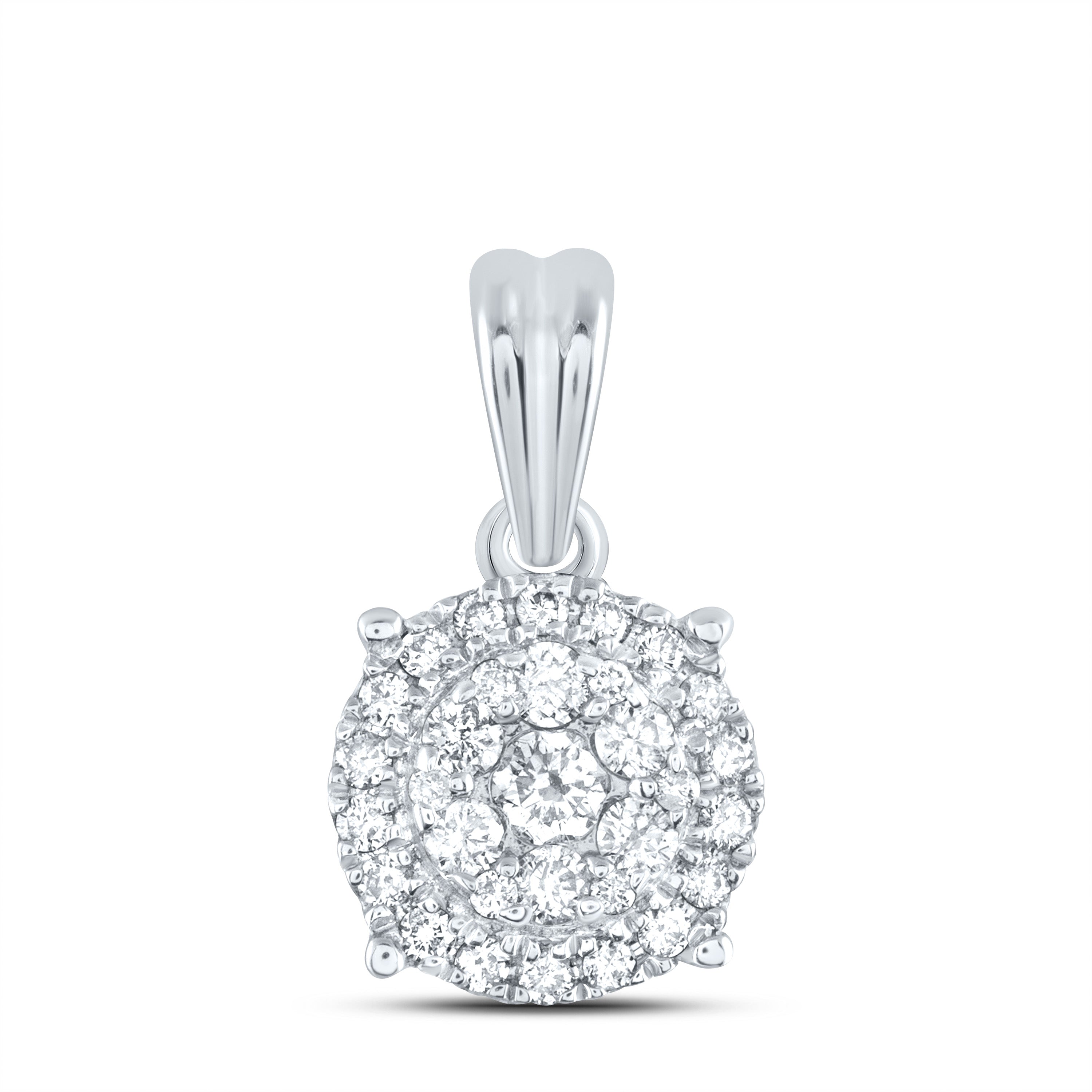 14kt White Gold Womens Round Diamond Halo Cluster Pendant 1/4 Cttw