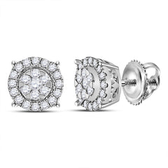 14kt White Gold Womens Round Diamond Halo Cluster Earrings 1/4 Cttw