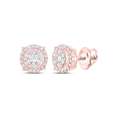 14kt Rose Gold Womens Round Diamond Halo Cluster Earrings 3/8 Cttw